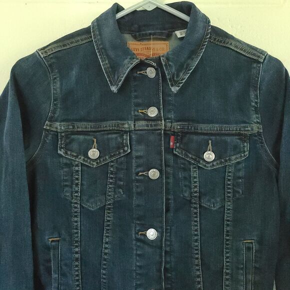 LEVI STRAUSS Women's NWT Original Trucker Crop Denim Jacket Sz S Blank Tab RARE - Picture 2 of 16